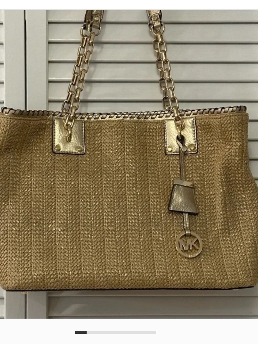 Michael Kors Gold Woven Tote with Chain-Link Straps - Picture 10 of 10